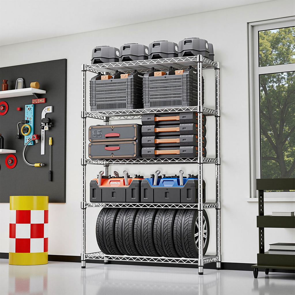 5-Tier Adjustable Utility Shelving Unit for Garage, Kitchen, and Office