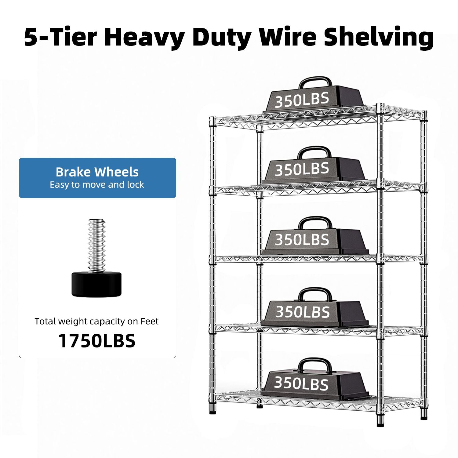 5-Tier Adjustable Utility Shelving Unit for Garage, Kitchen, and Office