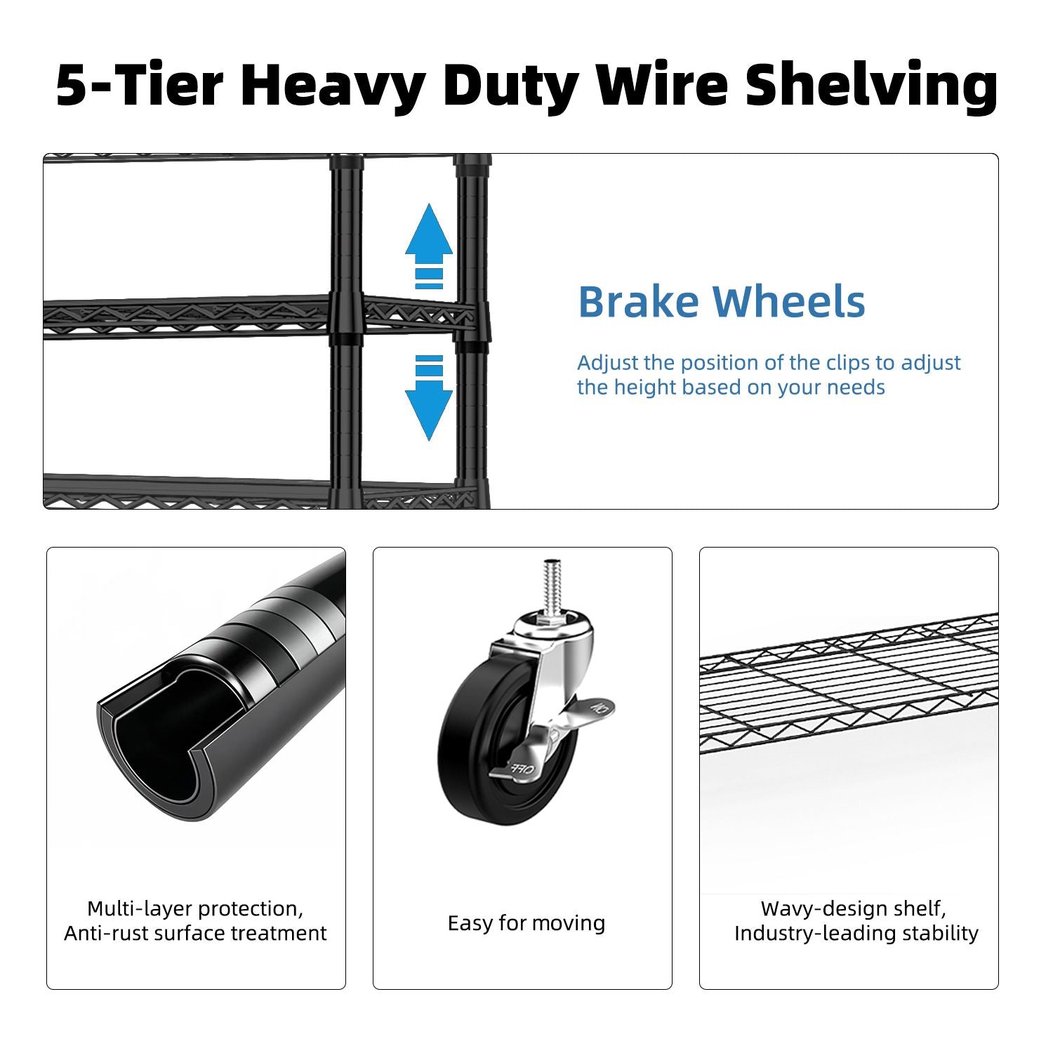 5-Tier Adjustable Utility Shelving Unit for Garage, Kitchen, and Office