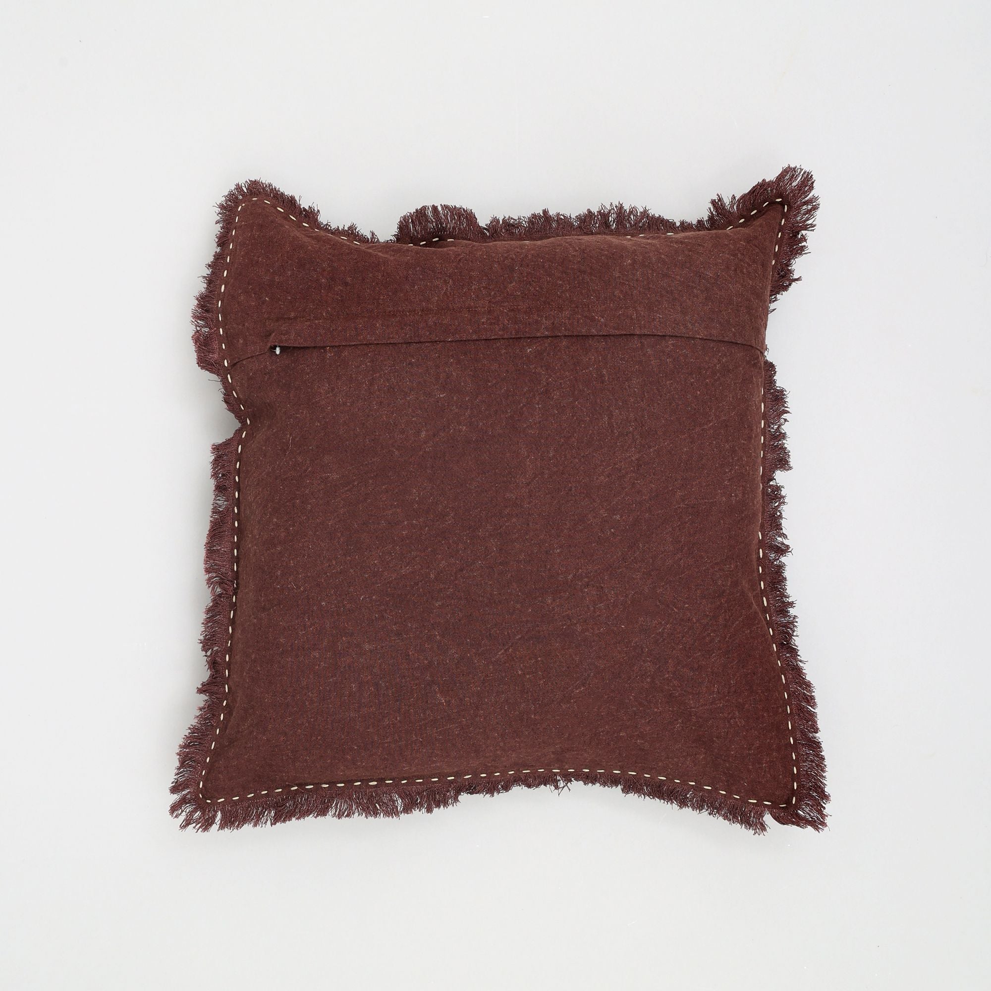 Stonewashed Linen Throw Pillow with Handworked Edges and Fringe