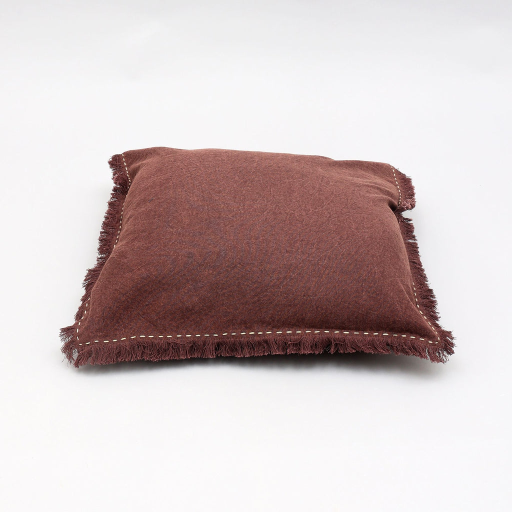 Stonewashed Linen Throw Pillow with Handworked Edges and Fringe