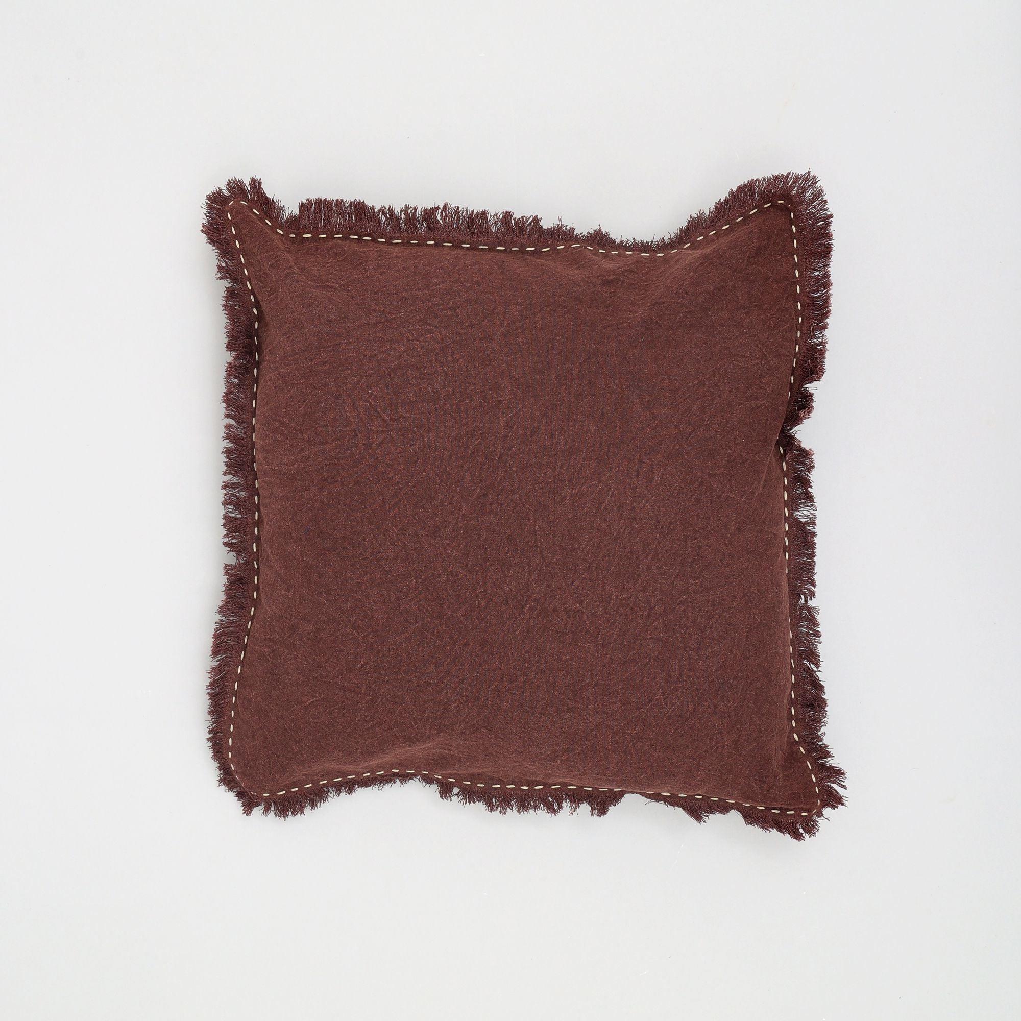 Stonewashed Linen Throw Pillow with Handworked Edges and Fringe