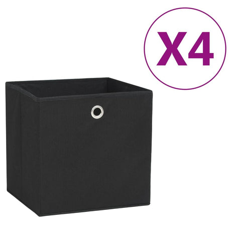 Foldable Storage Box Set of 4 – Black Non-Woven Fabric, 11- Cubes