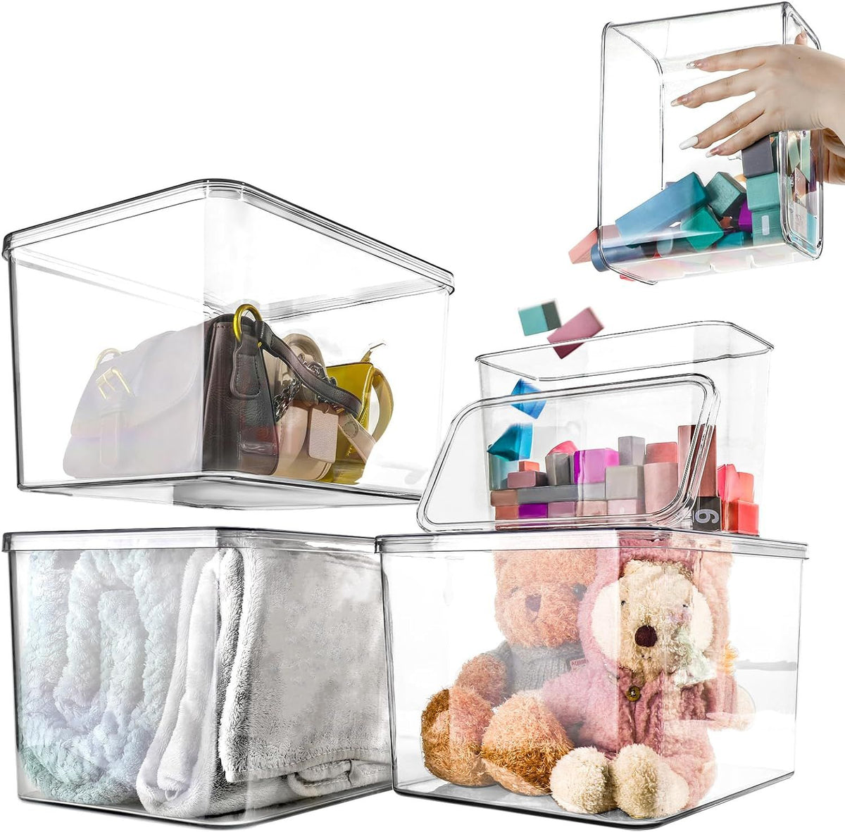 Stackable Lidded Storage Bins, 5-Pack for Food Organization