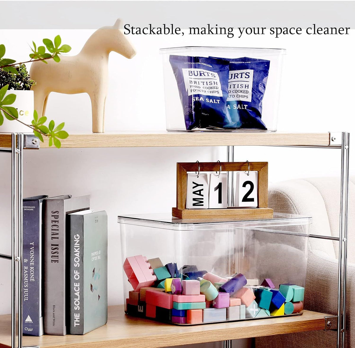 Stackable Lidded Storage Bins, 5-Pack for Food Organization