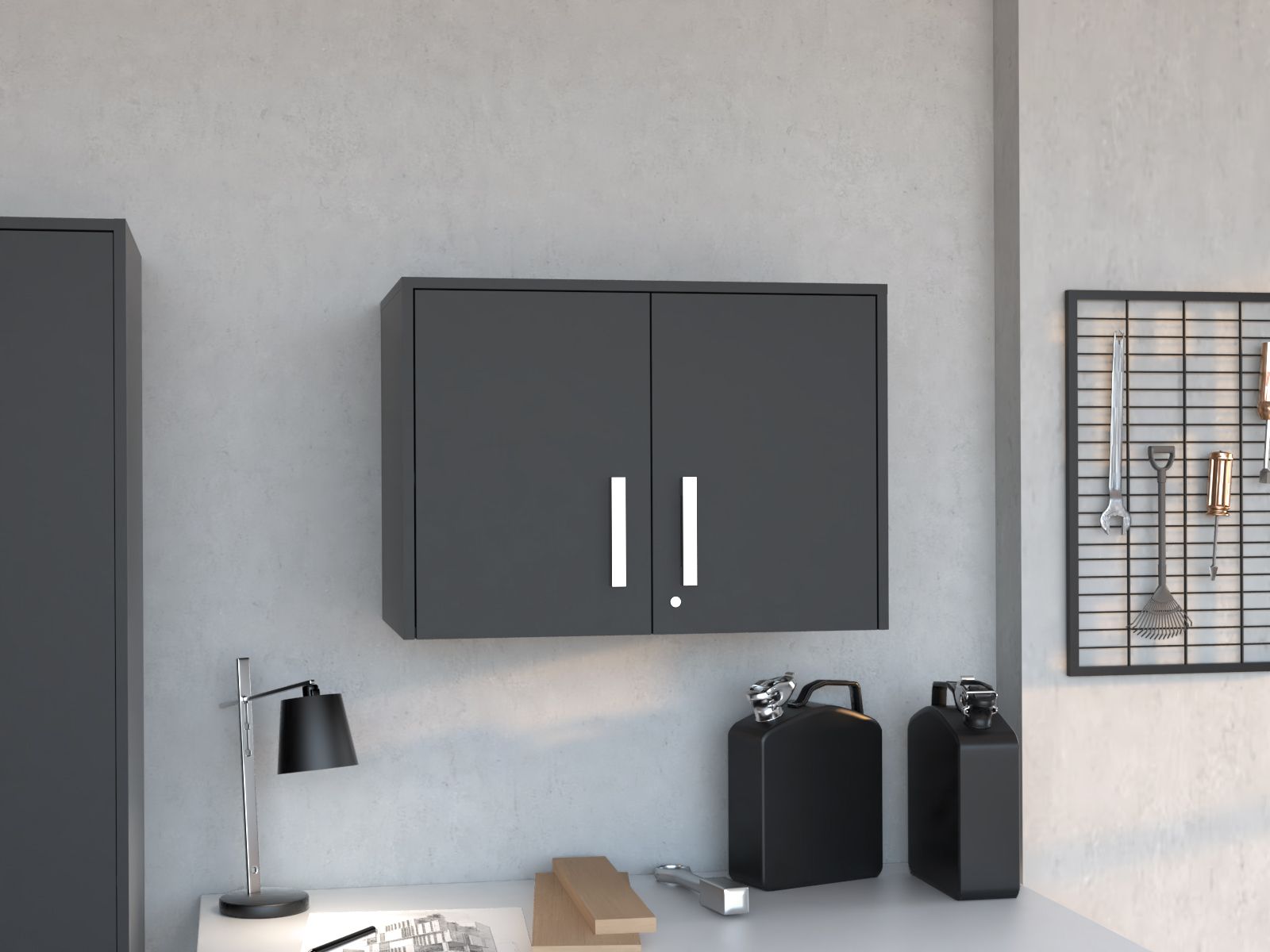 Three-Shelf Wall Cabinet with Locking Double Doors