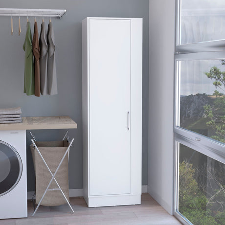 Storage Cabinet with Broom Hangers for Organized Cleaning Supplies