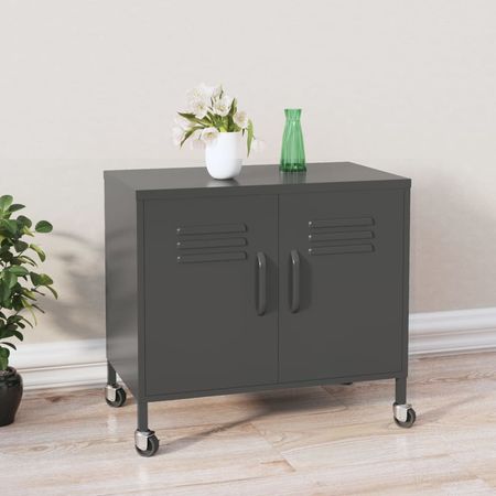 Modern Anthracite Storage Cabinet on Lockable Wheels