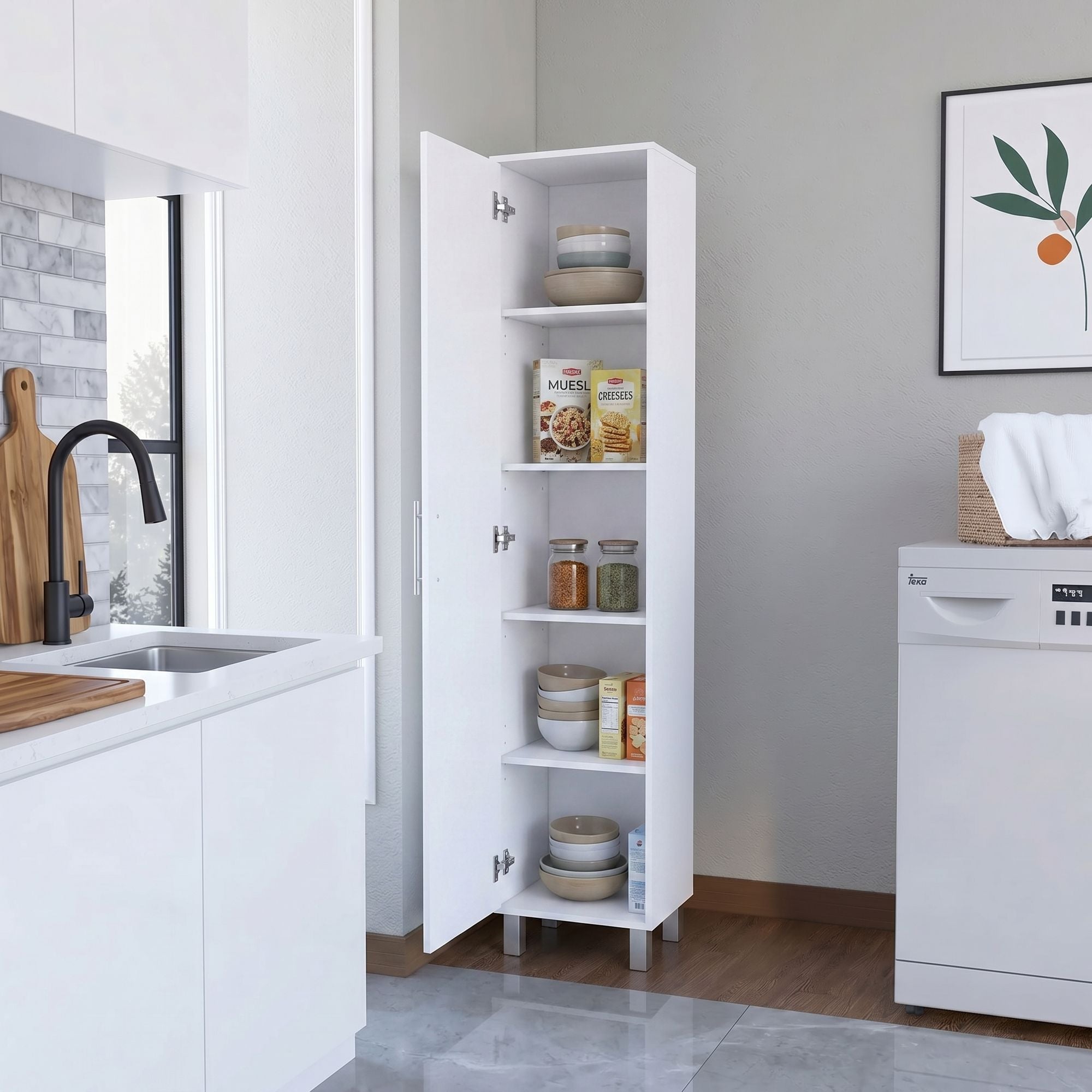 Storage Cabinet Buccan, Laundry, White Finish