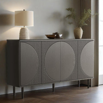 Spacious Walnut Buffet Cabinet with Semicircle Pattern Doors and Ample Storage