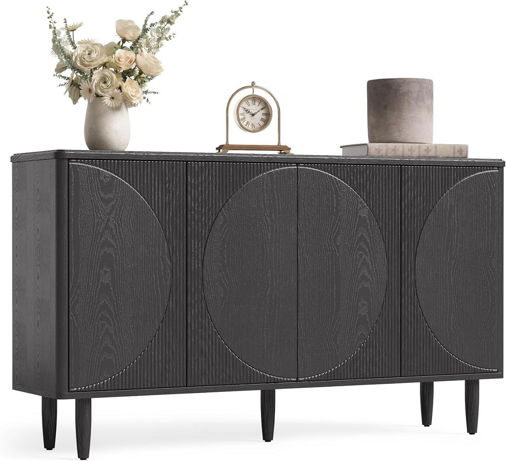 Spacious Walnut Buffet Cabinet with Semicircle Pattern Doors and Ample Storage