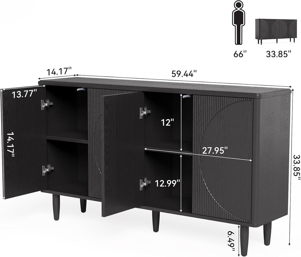 Spacious Walnut Buffet Cabinet with Semicircle Pattern Doors and Ample Storage