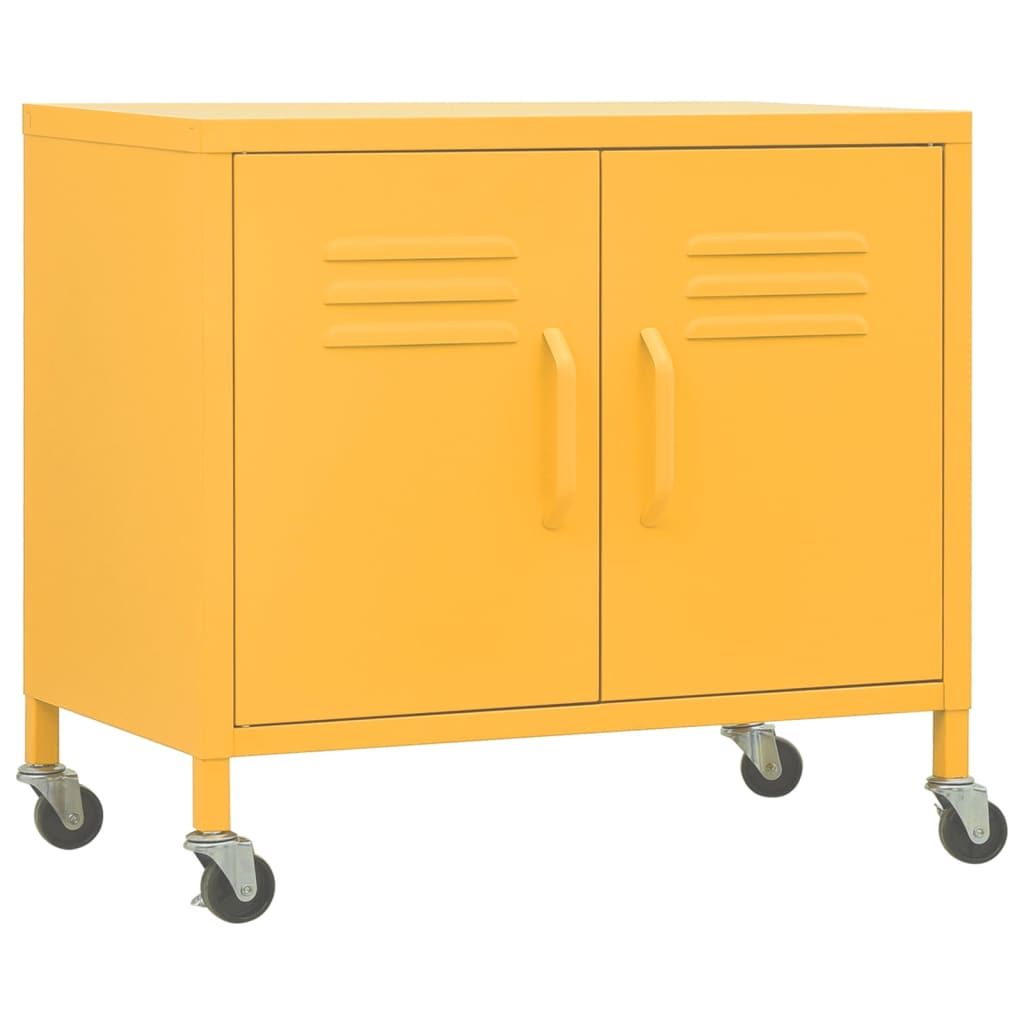 Mustard Yellow Storage Cabinet with Adjustable Shelf and Wheels