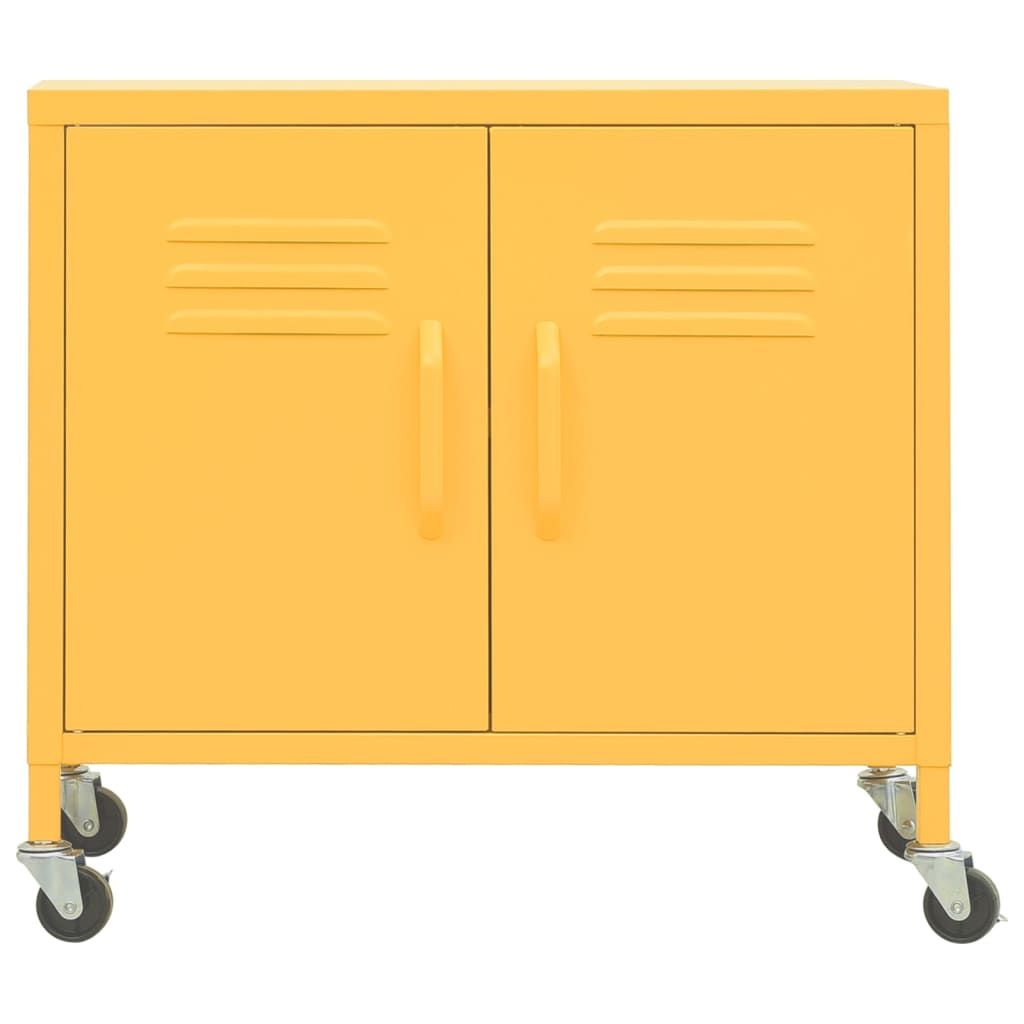 Mustard Yellow Storage Cabinet with Adjustable Shelf and Wheels