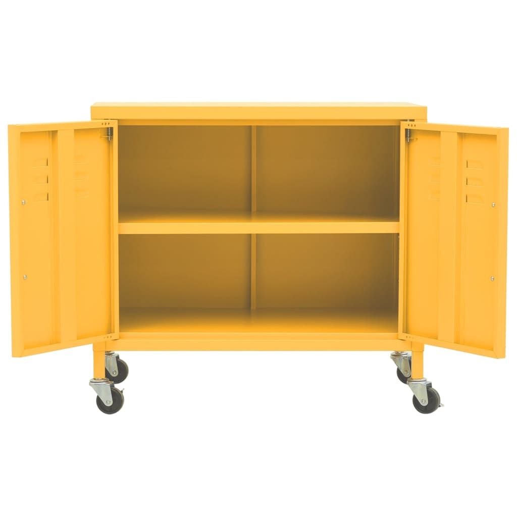Mustard Yellow Storage Cabinet with Adjustable Shelf and Wheels