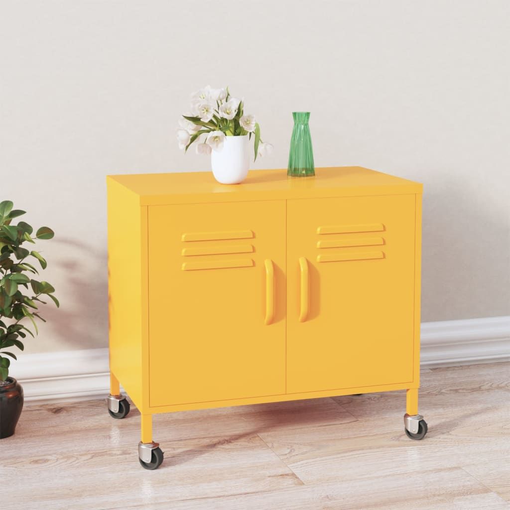 Mustard Yellow Storage Cabinet with Adjustable Shelf and Wheels