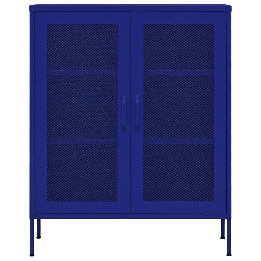 Navy Blue Storage Cabinet with Mesh Doors and Adjustable Shelves