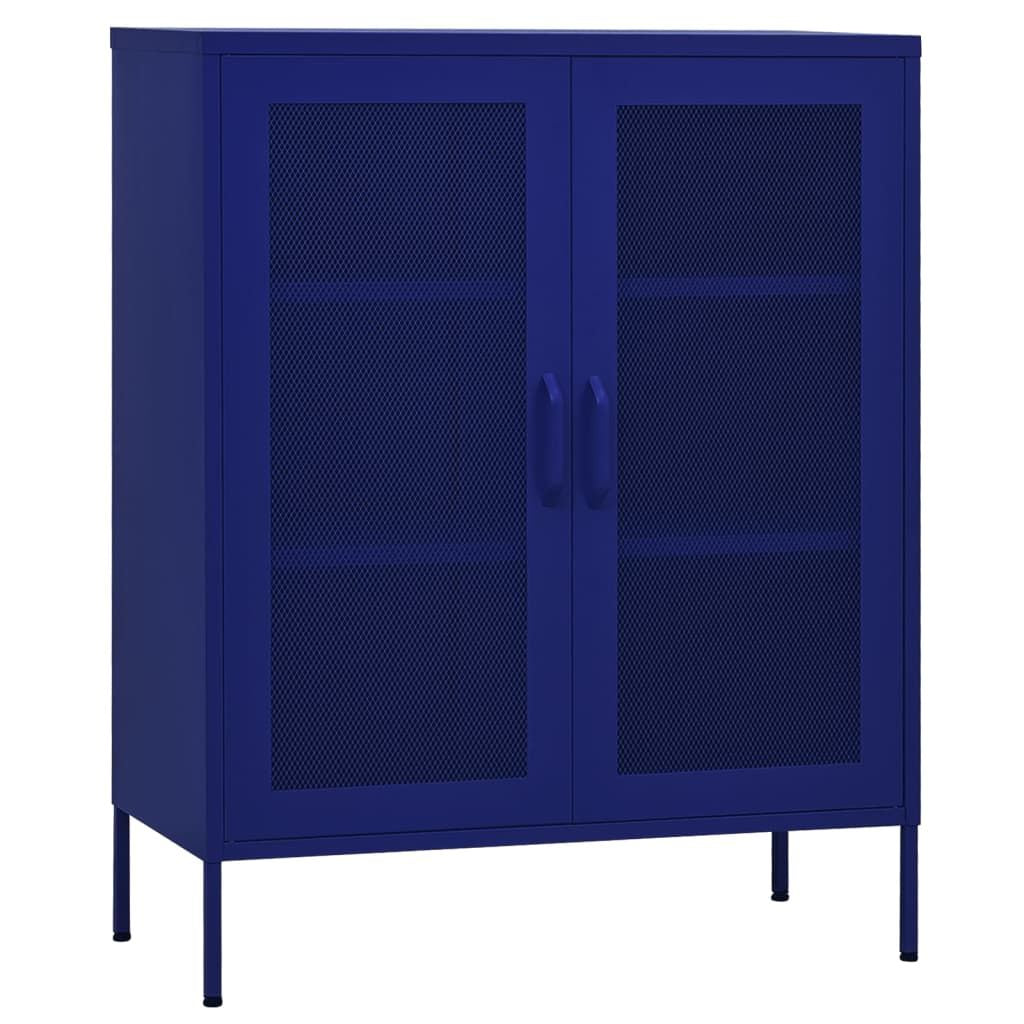 Navy Blue Storage Cabinet with Mesh Doors and Adjustable Shelves