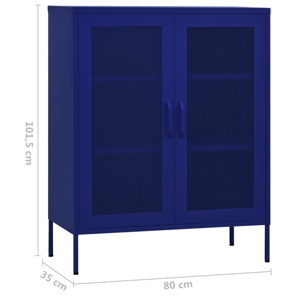 Navy Blue Storage Cabinet with Mesh Doors and Adjustable Shelves