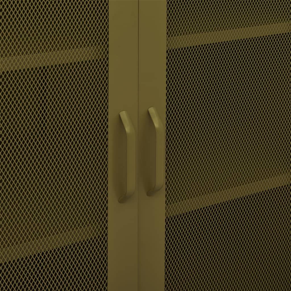 Olive Green Storage Cabinet with Adjustable Shelves and Mesh Doors