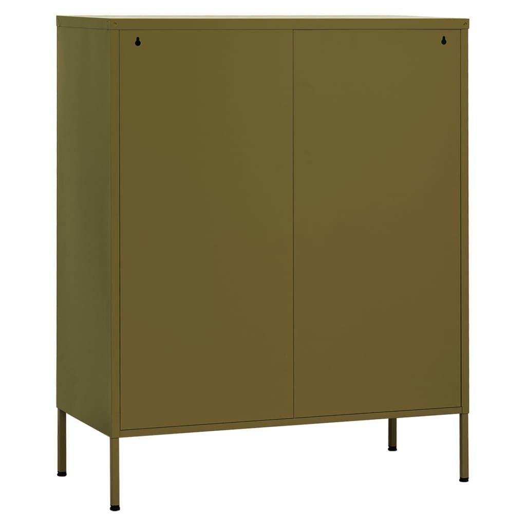 Olive Green Storage Cabinet with Adjustable Shelves and Mesh Doors