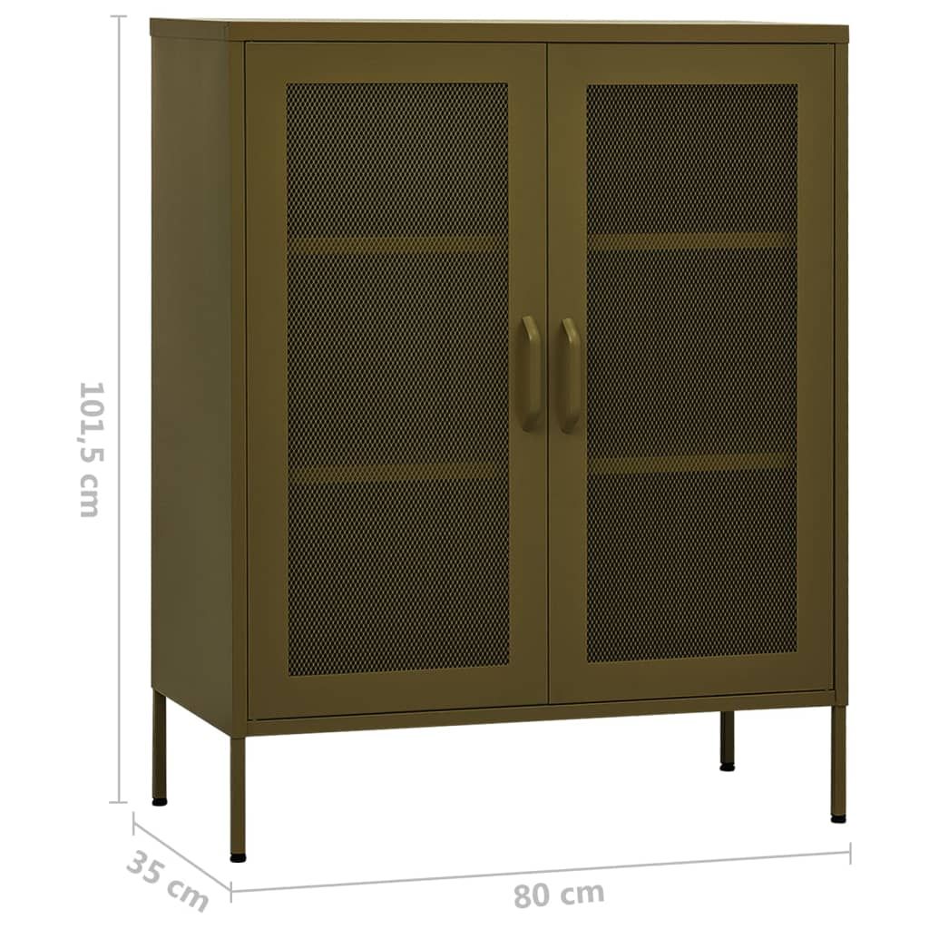 Olive Green Storage Cabinet with Adjustable Shelves and Mesh Doors