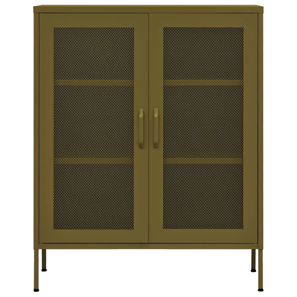 Olive Green Storage Cabinet with Adjustable Shelves and Mesh Doors