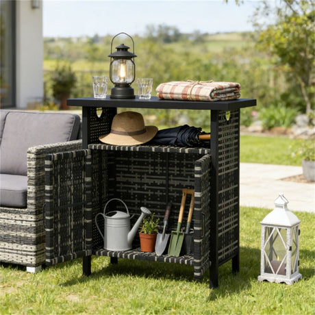 Mixed-Gray Outdoor Towel Storage Cabinet with Rattan Finish
