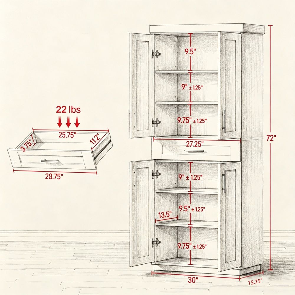 Storage Cabinet with Two Doors and Adjustable Shelves