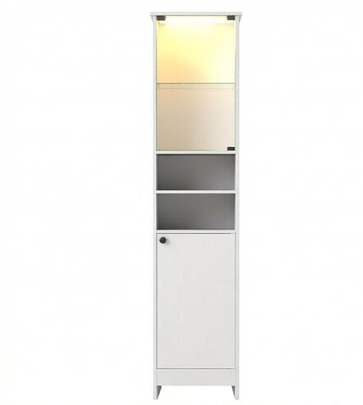 Storage cabinet with LED lights and adjustable shelves, white bathroom storage cabinet