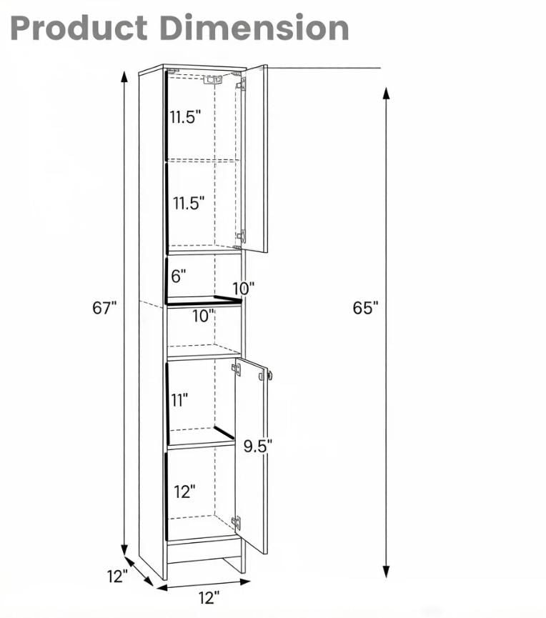 Storage cabinet with LED lights and adjustable shelves, white bathroom storage cabinet
