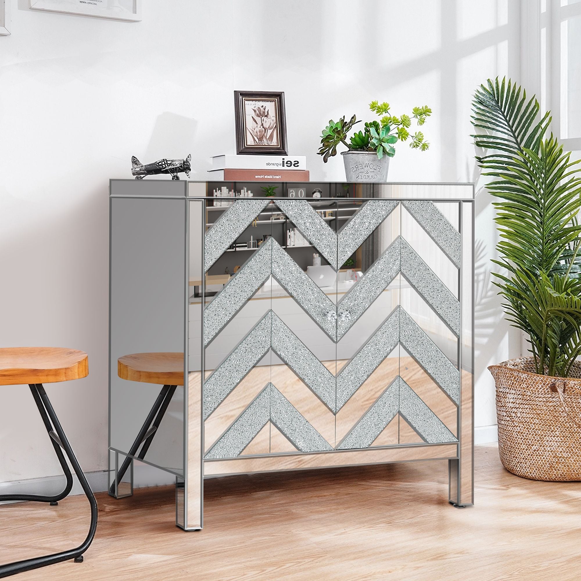 Mirror Trim M Shape Storage Cabinet for Living Room Entryway