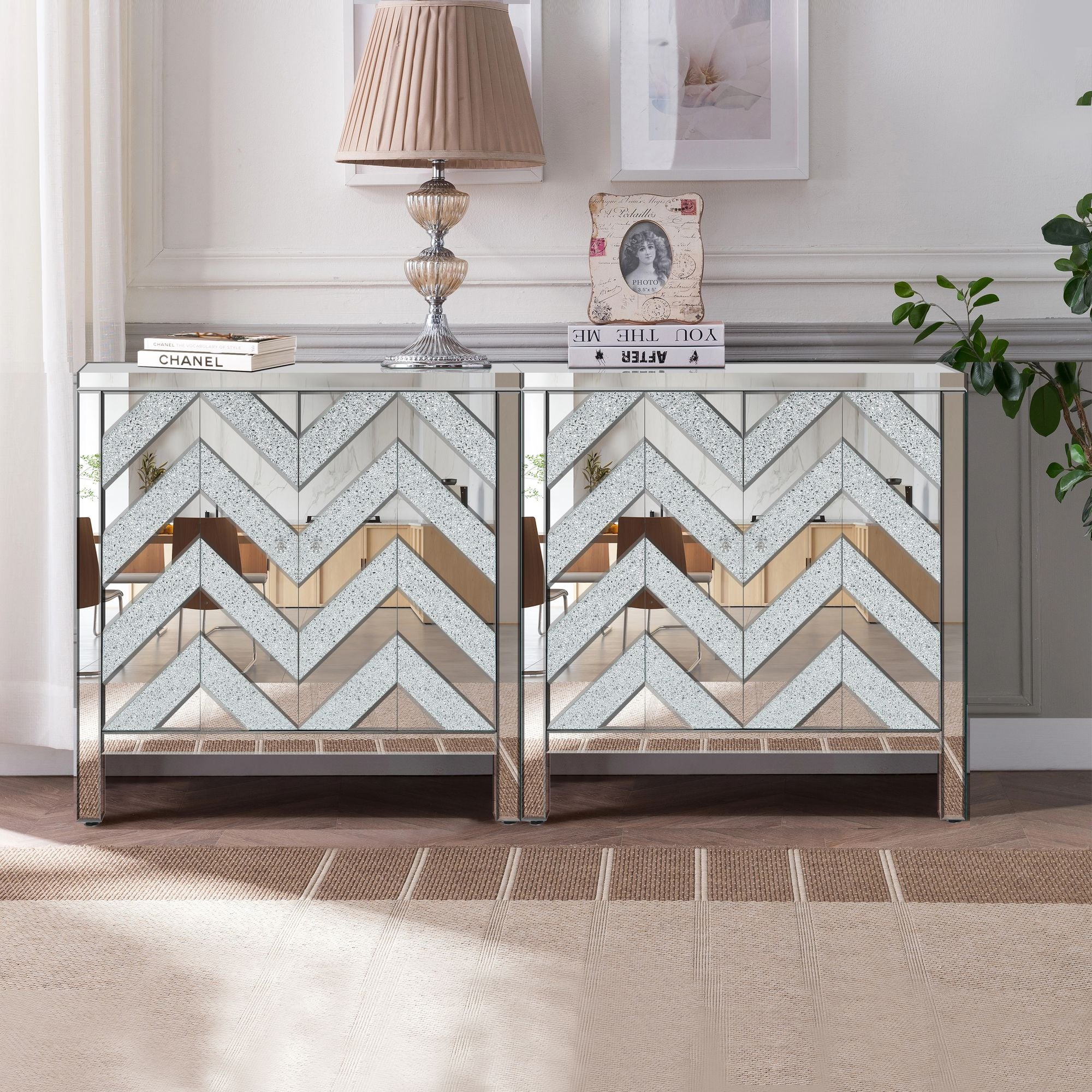 Mirror Trim M Shape Storage Cabinet for Living Room Entryway