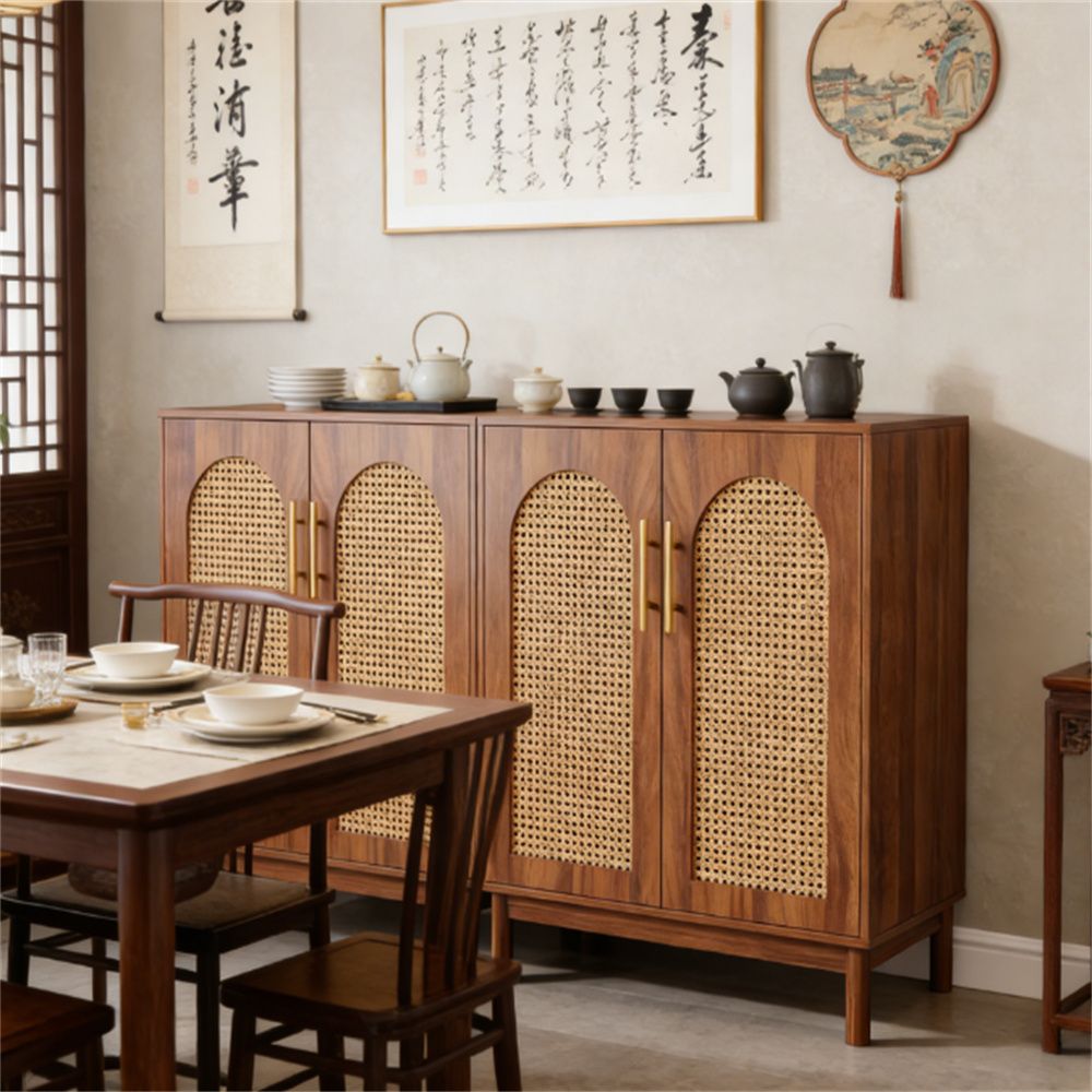 Rattan Buffet Cabinet with Ample Storage and Handmade Elegance