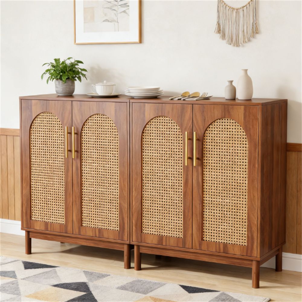 Rattan Buffet Cabinet with Ample Storage and Handmade Elegance