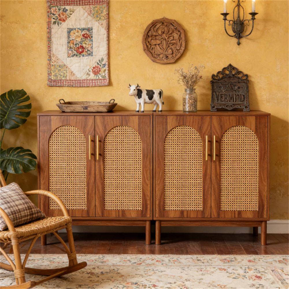 Rattan Buffet Cabinet with Ample Storage and Handmade Elegance