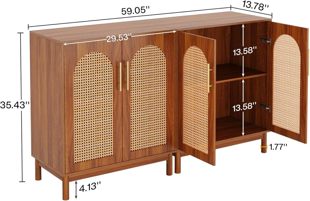 Rattan Buffet Cabinet with Ample Storage and Handmade Elegance