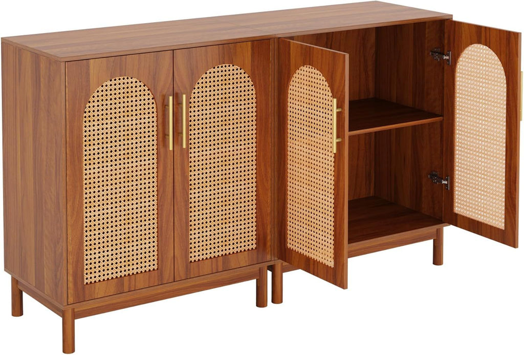 Rattan Buffet Cabinet with Ample Storage and Handmade Elegance