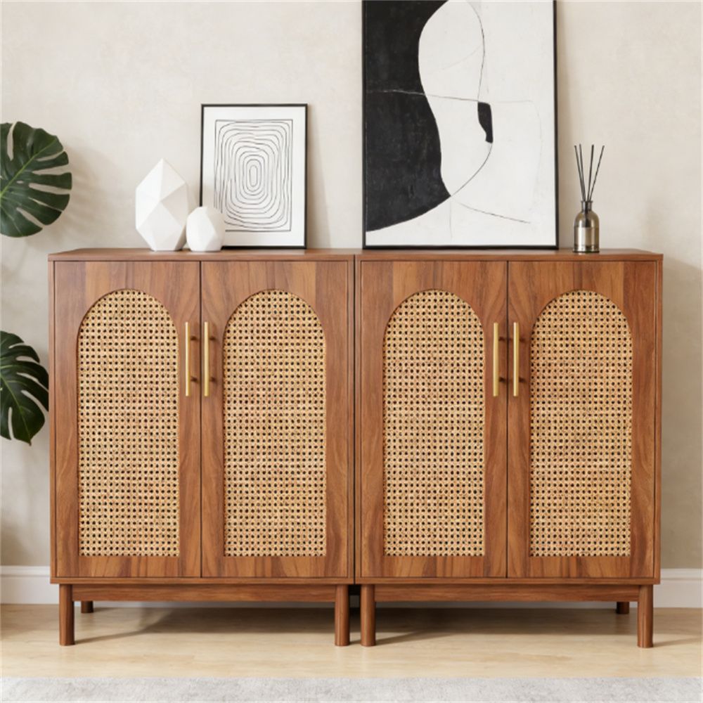Rattan Buffet Cabinet with Ample Storage and Handmade Elegance