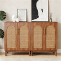 Rattan Buffet Cabinet with Ample Storage and Handmade Elegance