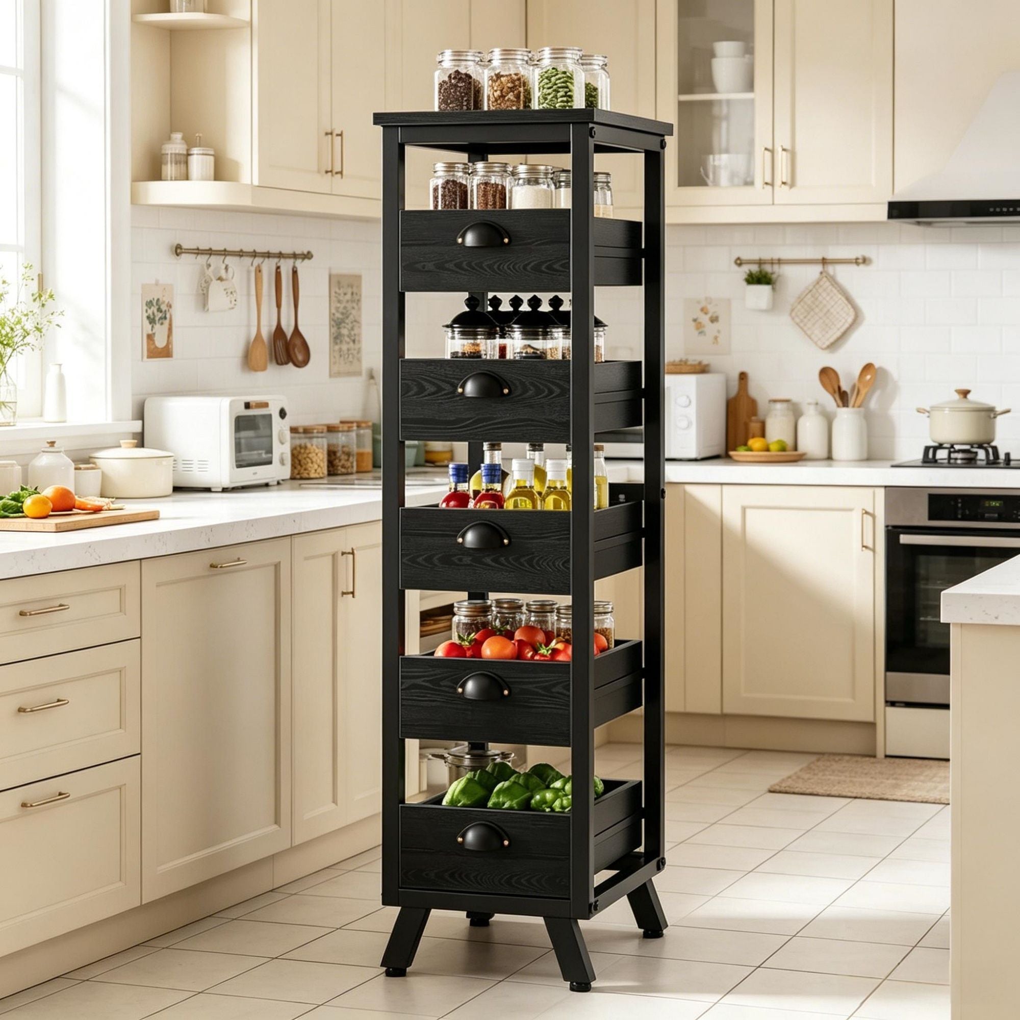 Multi-Drawer Kitchen and Living Room Storage Rack