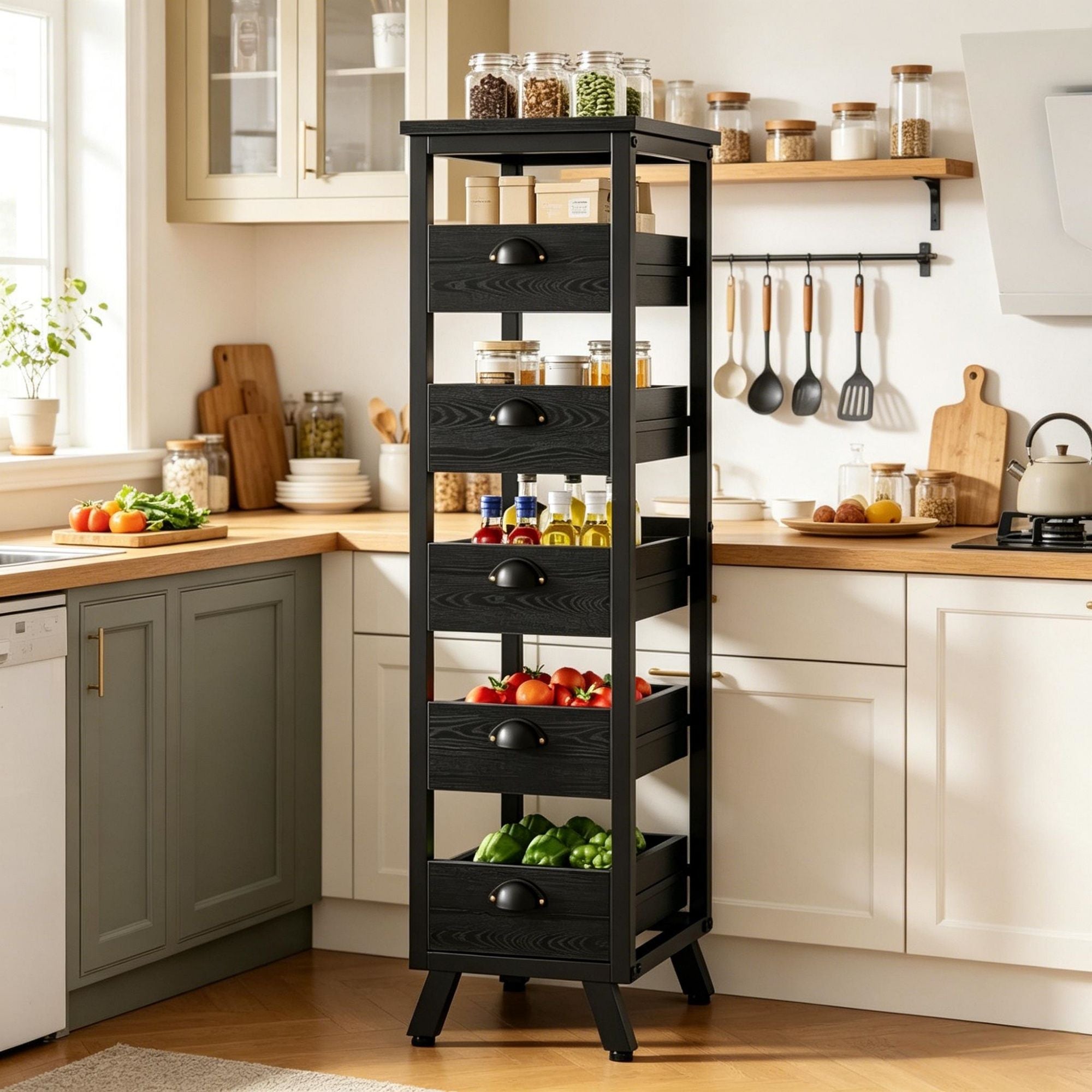 Multi-Drawer Kitchen and Living Room Storage Rack