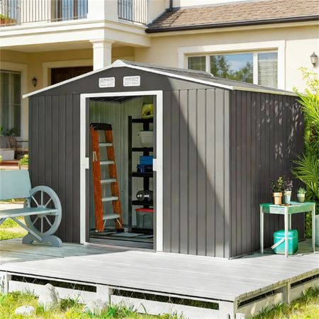 Light Gray Garden Shed with Sliding Doors