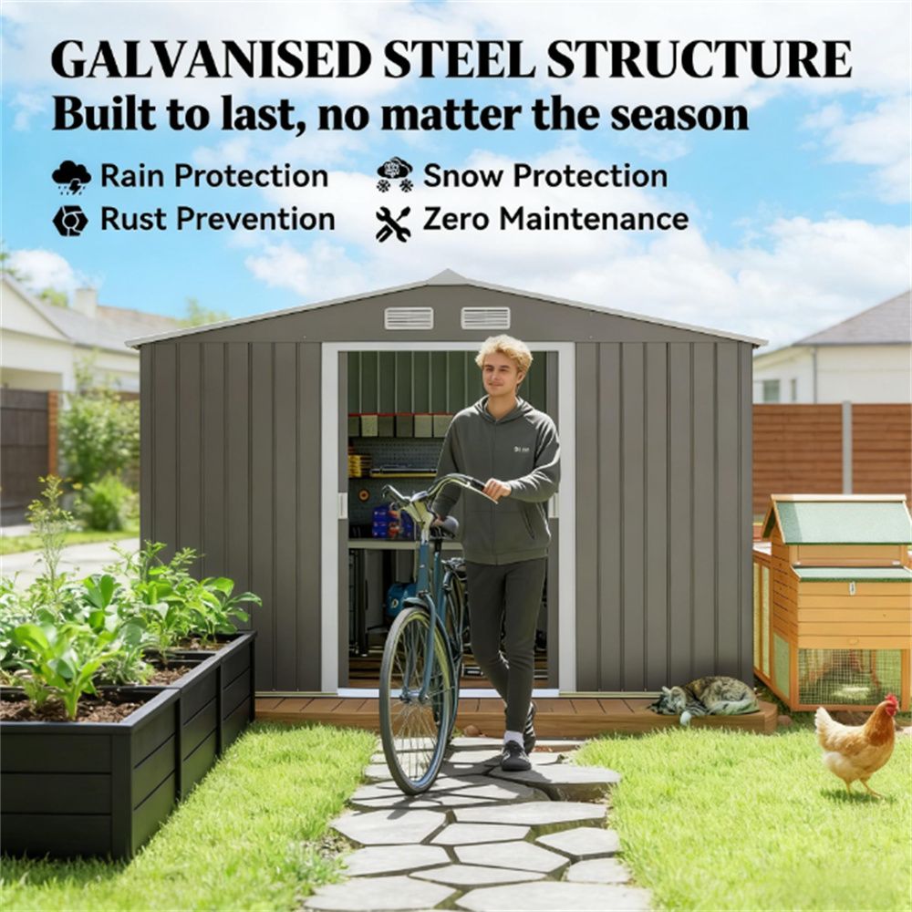 Light Gray Garden Shed with Sliding Doors
