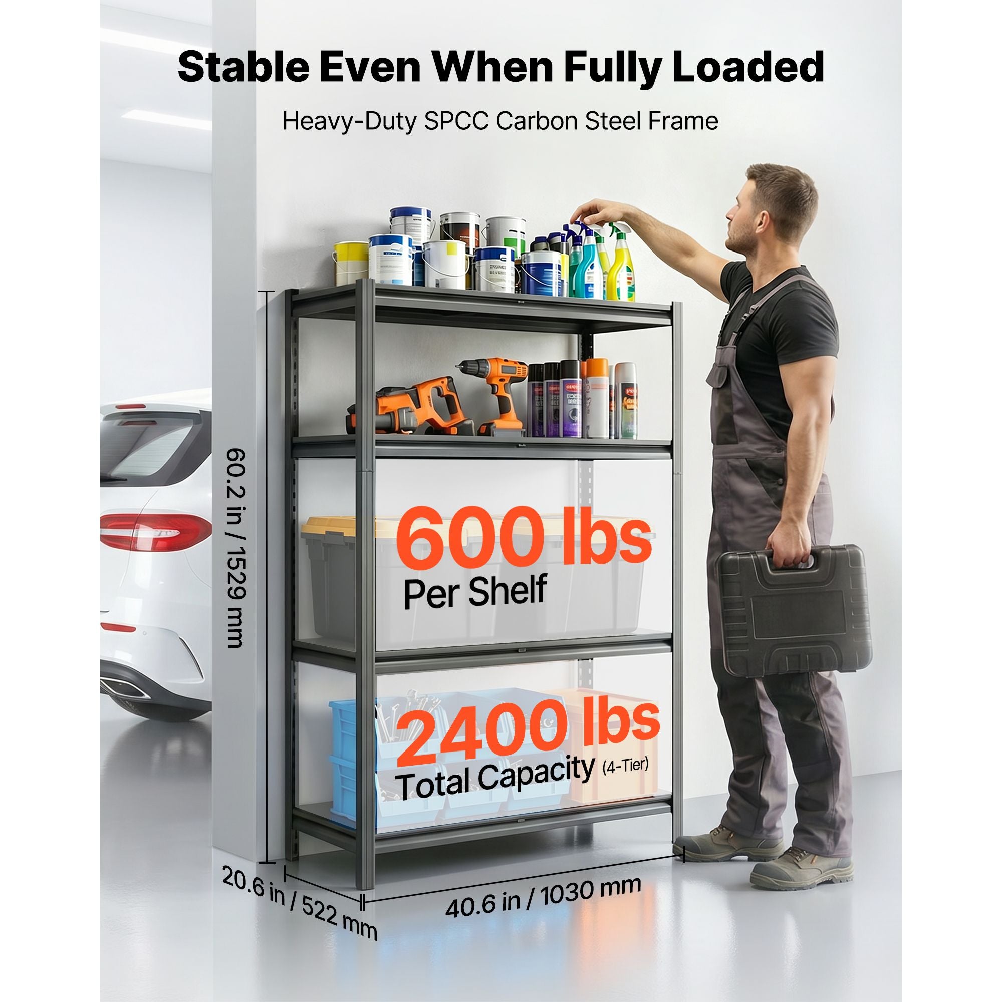 Adjustable 4-Tier Garage Shelving with Split-and-Combine Design