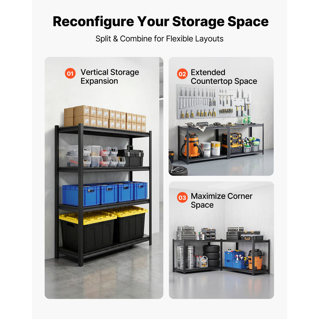 Adjustable 4-Tier Garage Shelving with Split-and-Combine Design