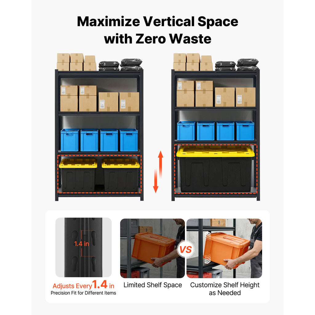 Adjustable 4-Tier Garage Shelving with Split-and-Combine Design