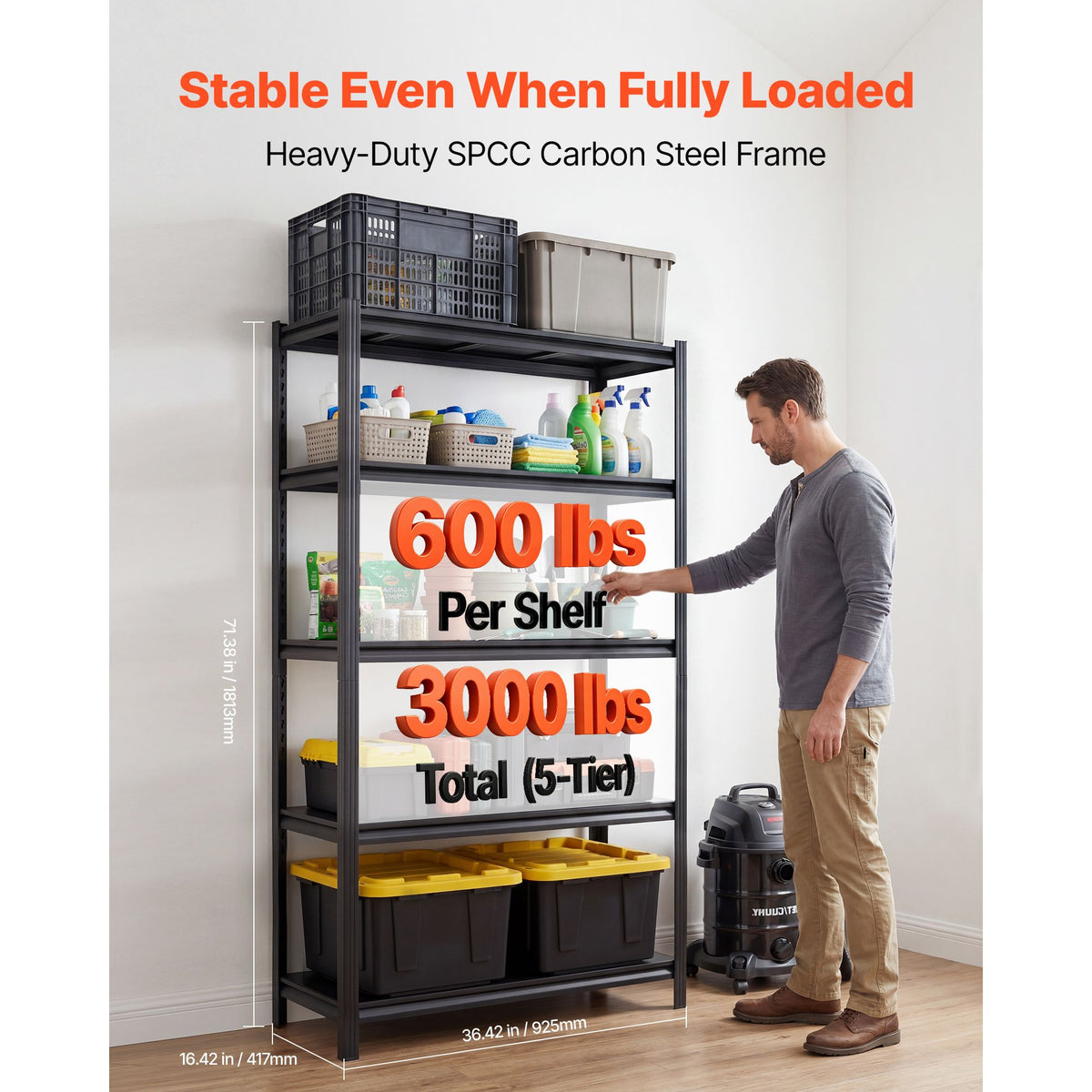 5-Tier practical Storage Shelves, Capacity, Adjustable