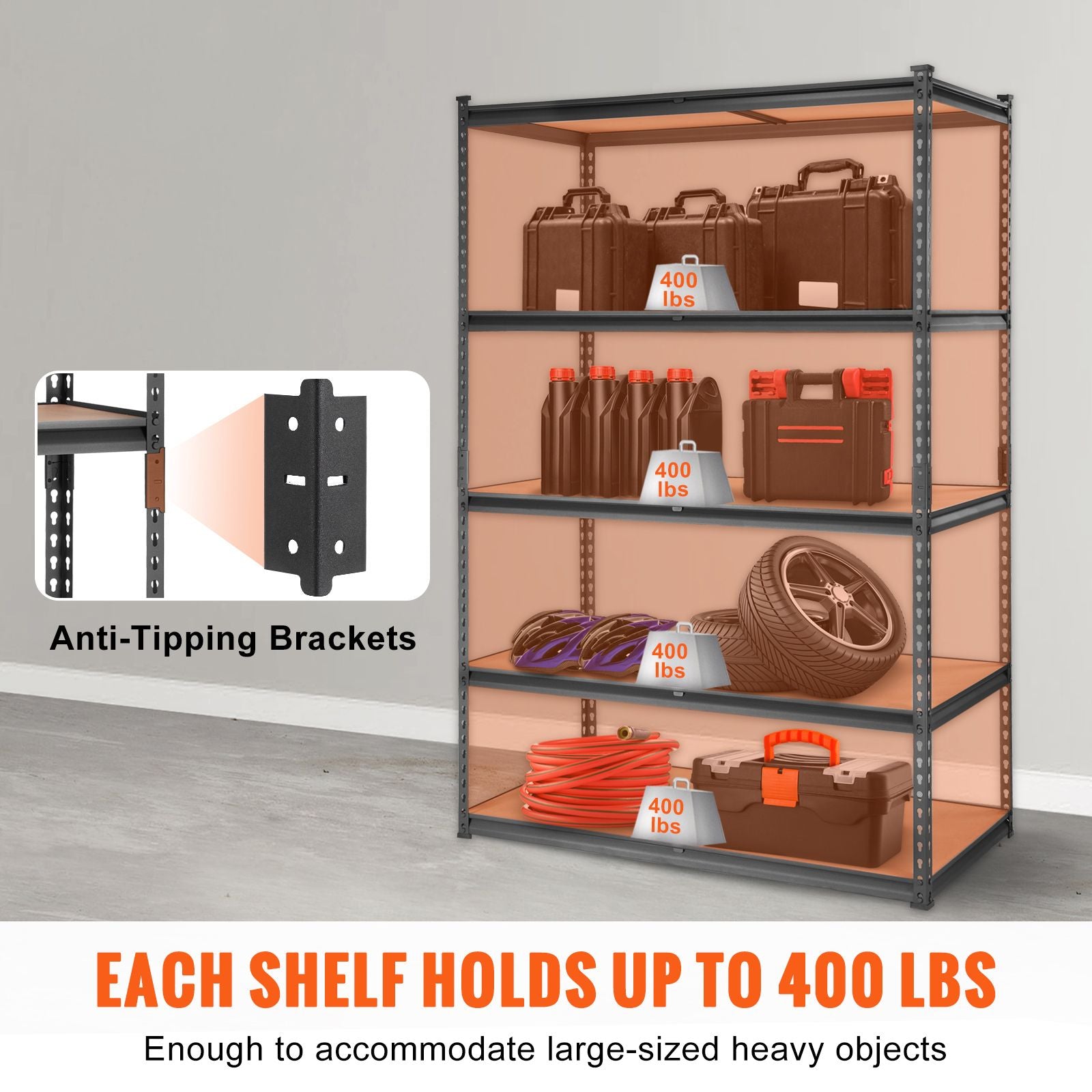 Storage Shelving Unit, 5-Tier Adjustable, Capacity, practical Garage Shelves Metal Organiz