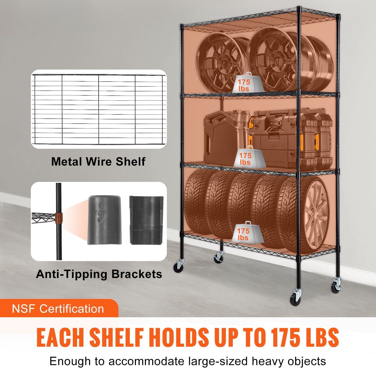 practical 4-Tier Storage Shelving Unit with Wheels